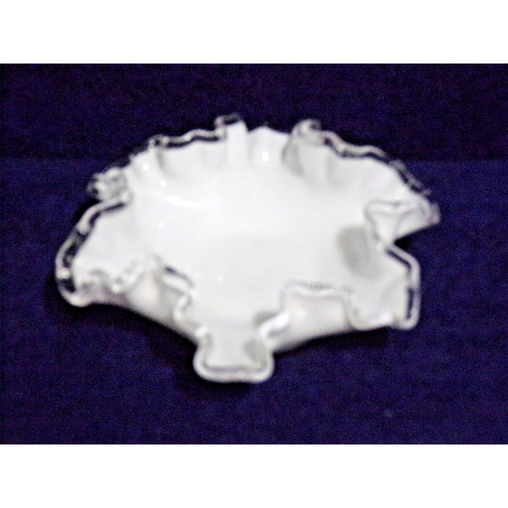 Fenton Silver Crest White Milk Glass Ruffled Edges Candy Dish or Trinket Tray